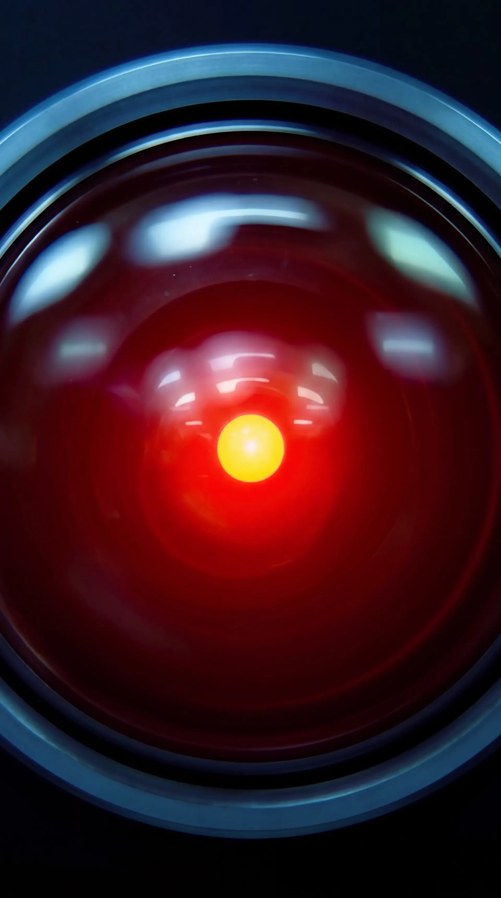 HAL 9000's red camera eye, filling the frame.