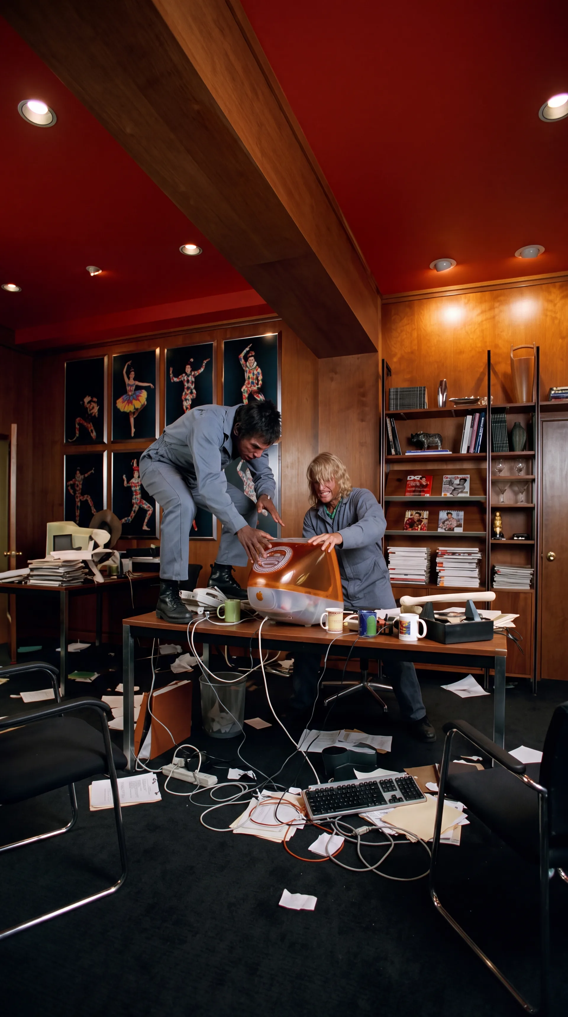 Derek and Hansel trying to get the files out of an orange iMac.