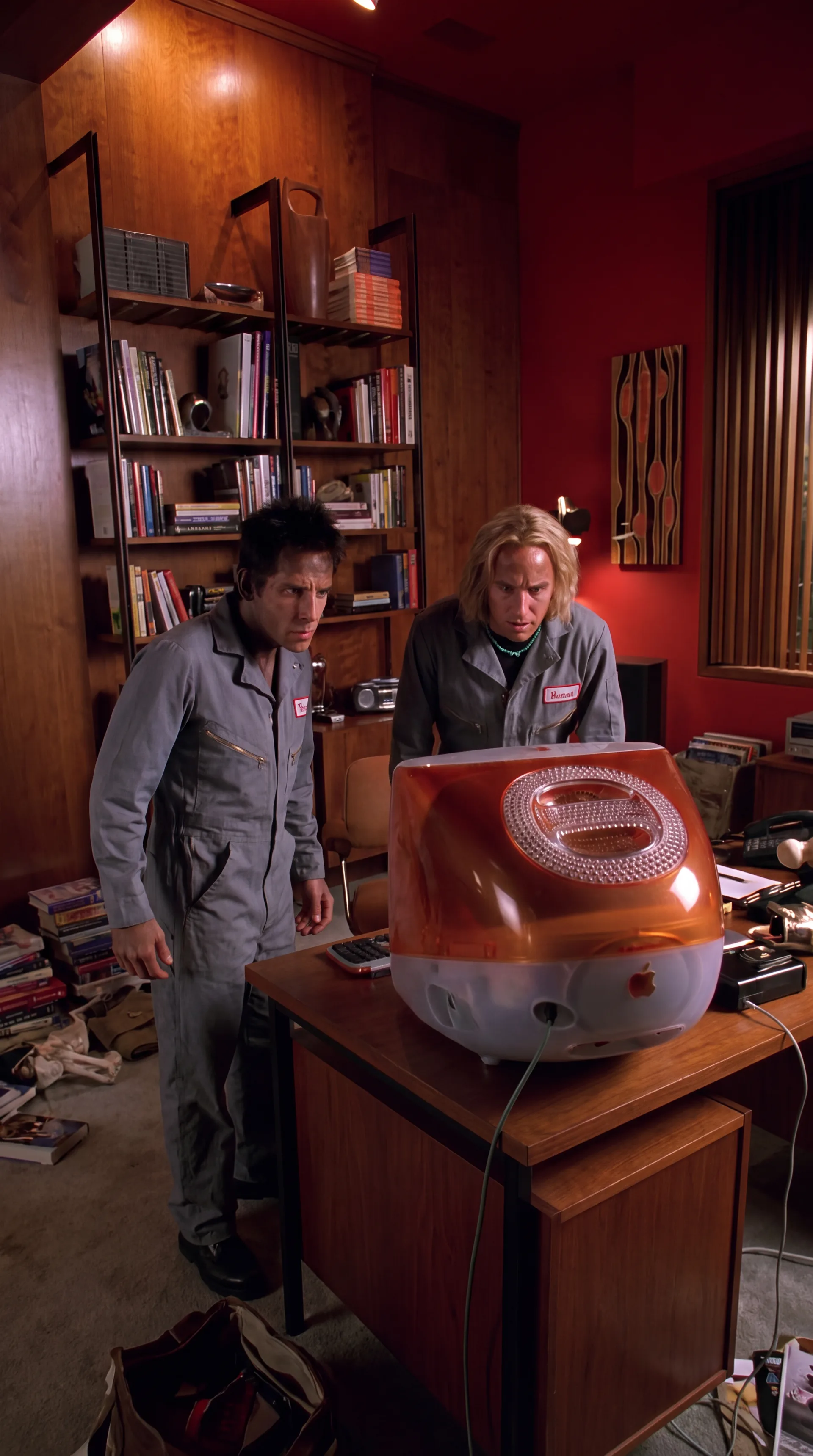 Derek and Hansel trying to get the files out of an orange iMac.