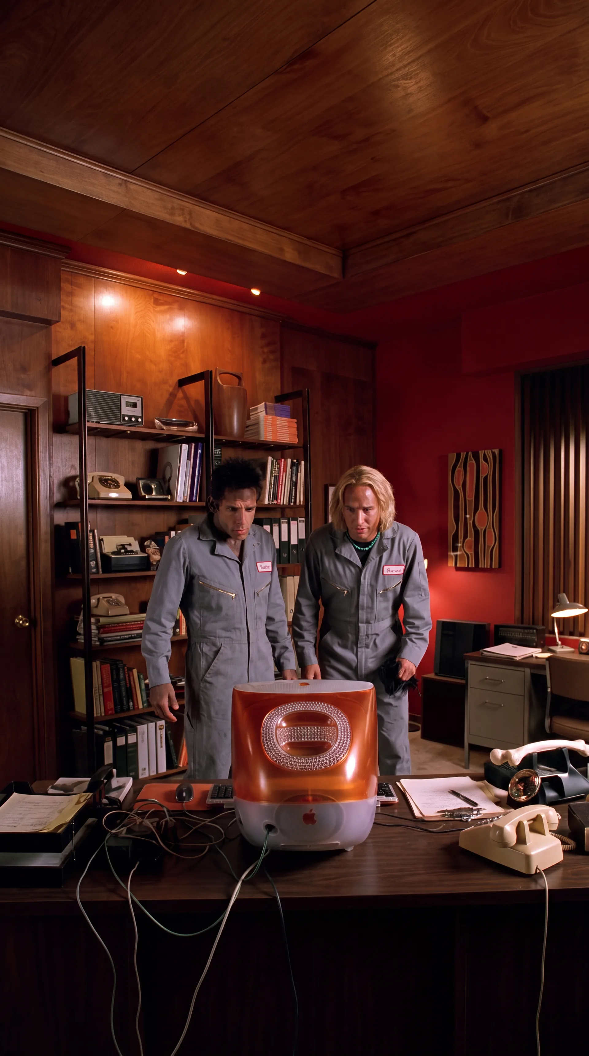 Derek and Hansel trying to get the files out of an orange iMac.